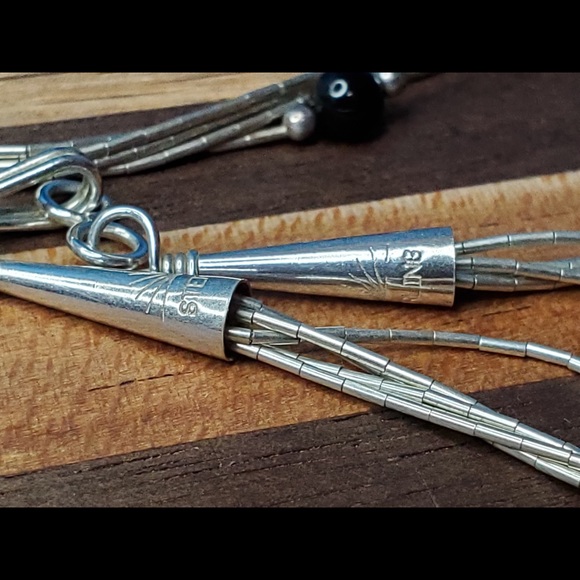 Liquid Silver Onyx Beads Necklace Sterling 18" - Picture 9 of 16